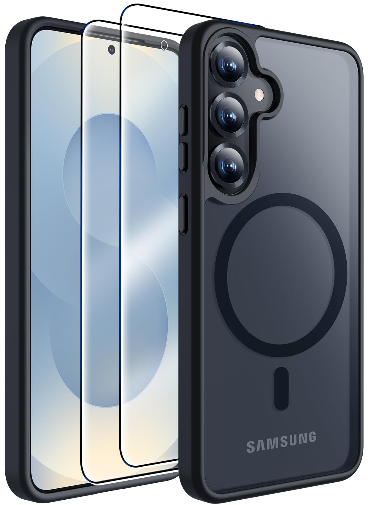 MOZOTER for Samsung Galaxy S25 Ultra Case with Magnetic,[Compatible with MagSafe][12Ft Military Dropproof][2*Screen Protector] Translucent Anti-Slip Back Slim Shockproof Case for S25 Ultra-Black