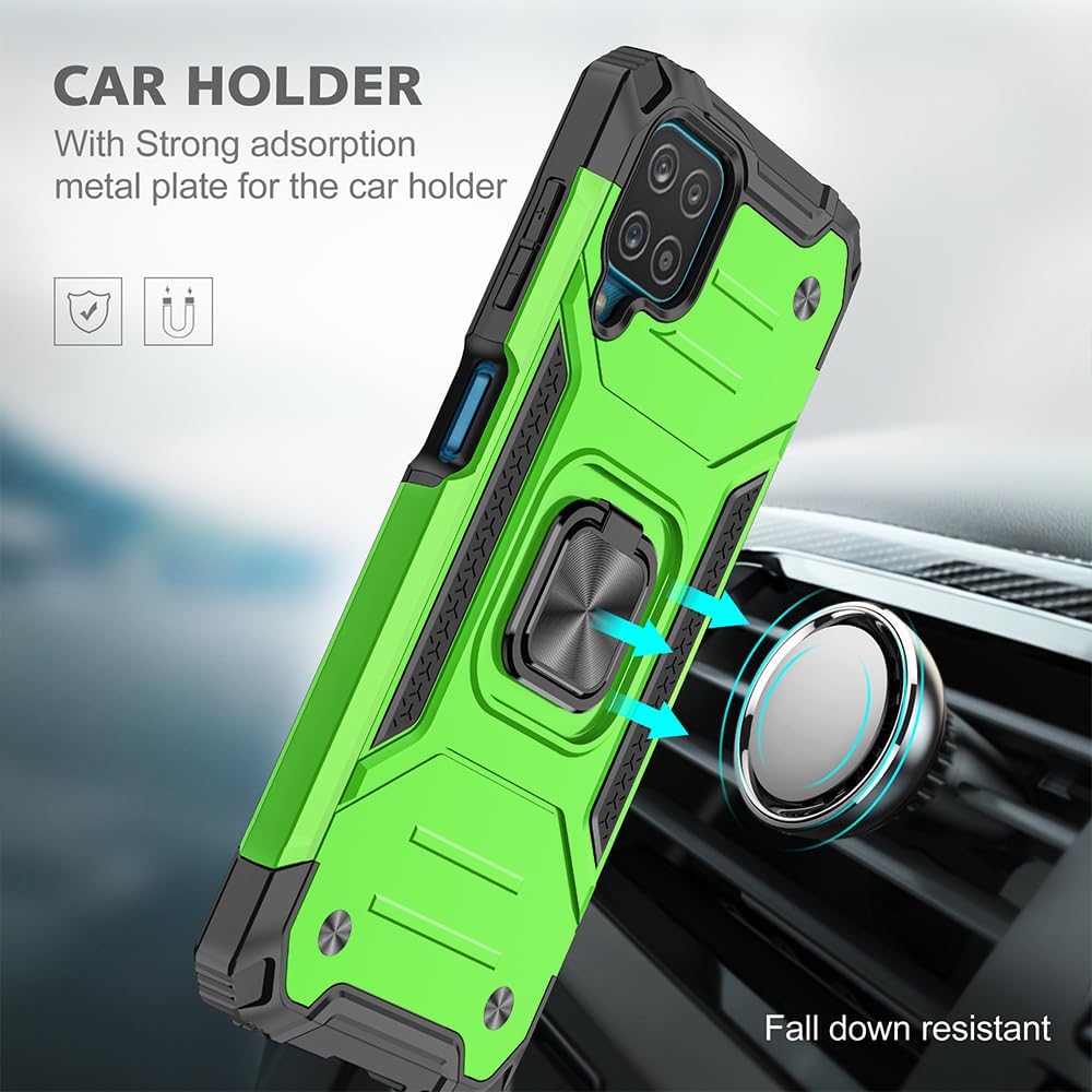 HNHYGETE for Galaxy A12 Phone Case with Screen Protector, 360°Military Grade Rotatable Kickstand [Shockproof] Protective Cases for Samsung Galaxy A12 (Green)
