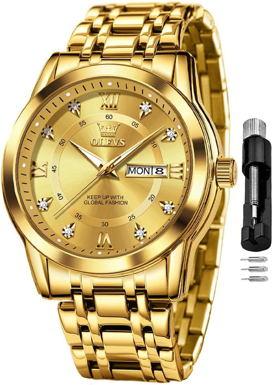 OLEVS Watch for Men Classic Business Dress Analog Quartz Stainless Steel Waterproof Luminous Date Diamond Men Silver Watch