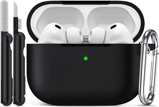 for AirPods Pro 3 Case (2025),Soft Silicone Protective Cover Compatible with Apple AirPods Pro 3rd Generation Case with Cleaning Kit for Women Men,Air pods Pro Accessories with Keychain,Black