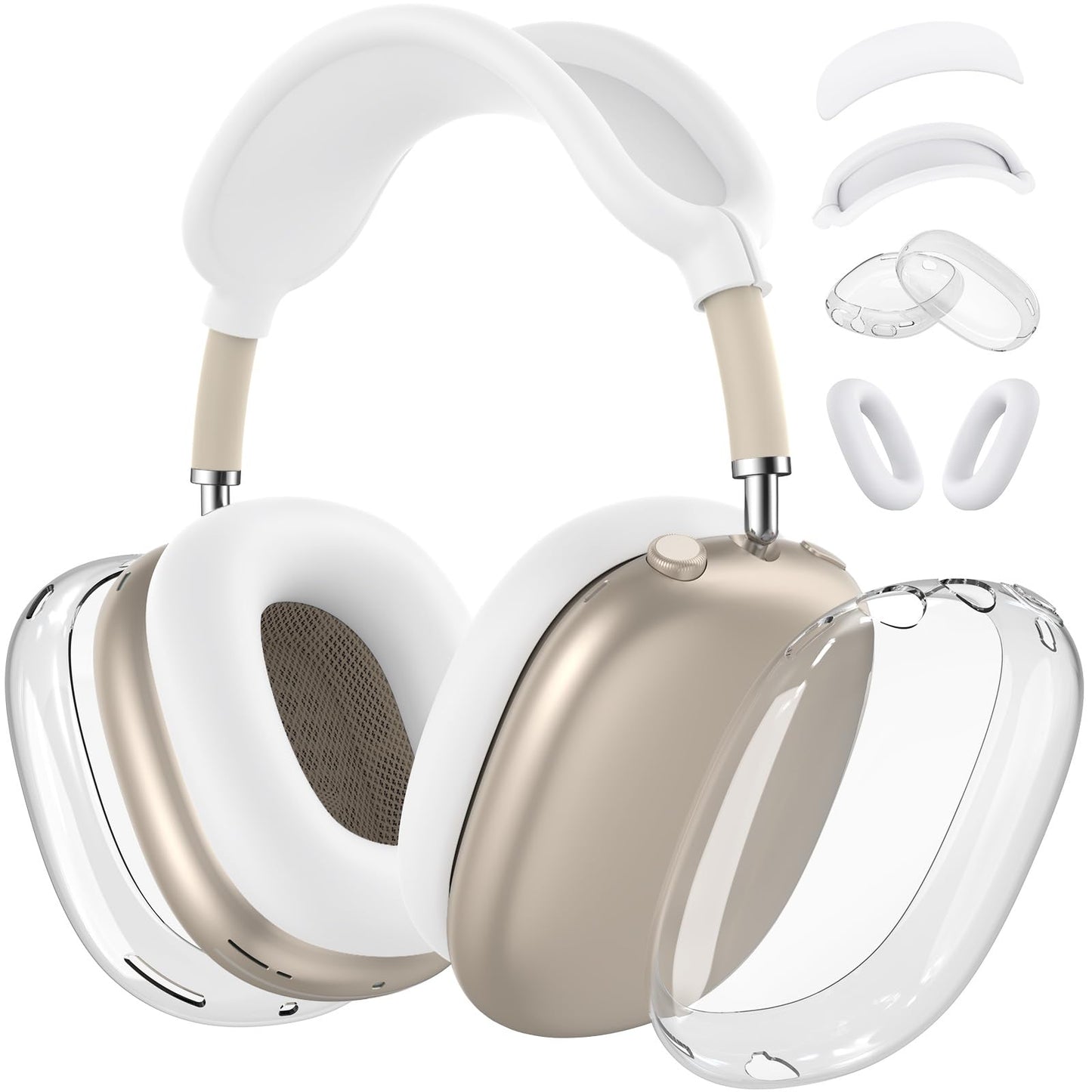 for AirPods Max Case Cover, Clear TPU Ear Cups Cover/Silicone Ear Pad Case Cover/Silicone Headband Cover Transparent Accessories for Apple AirPods Max Headphones USB-C (2024/2020), Stone [4 in 1]