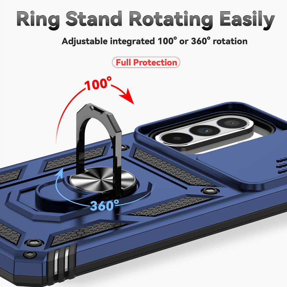 Androgate Phone Case for Samsung Galaxy A17/ A26 5G Case with HD Screen Protector & Slide Camera Cover & Rotated Ring Kickstand, [Military-Grade] Phone Case for Galaxy A26/ A17 Blue