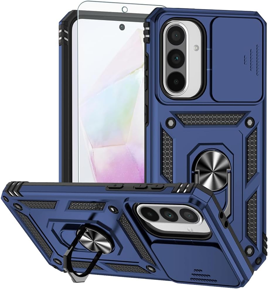 Androgate Phone Case for Samsung Galaxy A17/ A26 5G Case with HD Screen Protector & Slide Camera Cover & Rotated Ring Kickstand, [Military-Grade] Phone Case for Galaxy A26/ A17 Blue