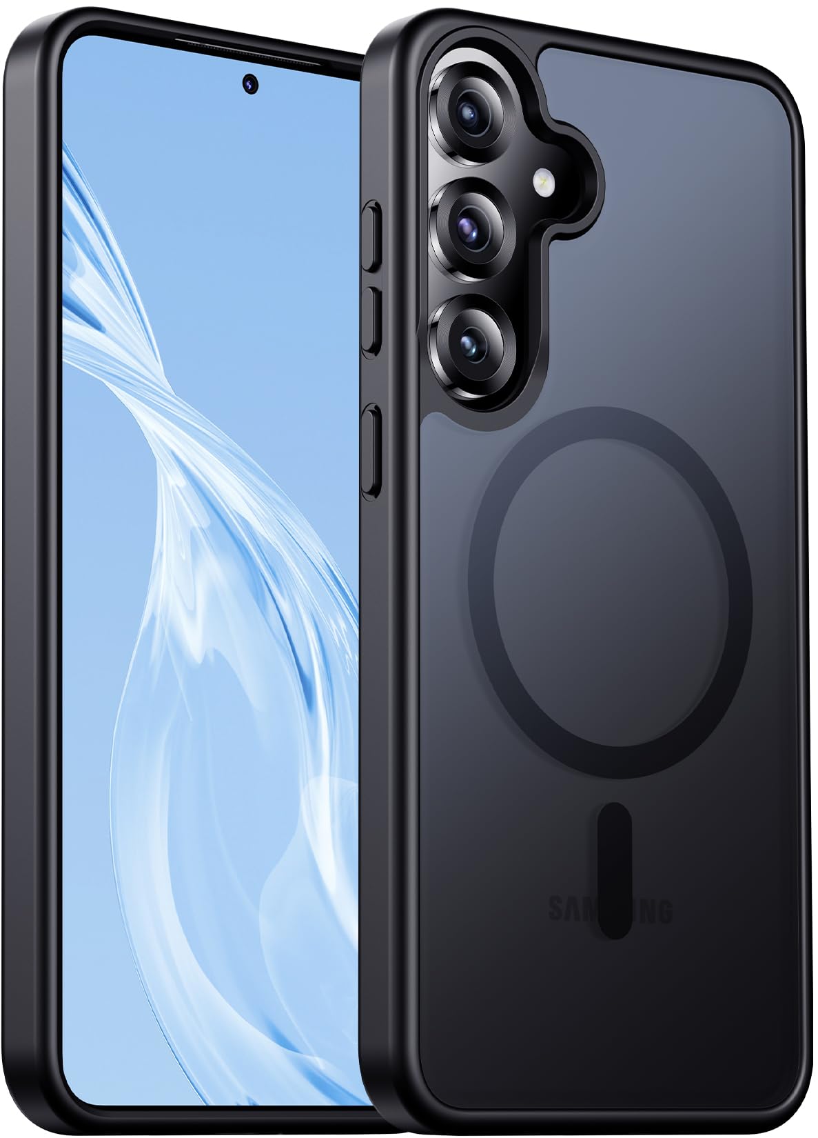 Designed for Magnetic Samsung Galaxy S24 Case,[Compatible with MagSafe] [Military Grade Drop Protection] Slim Translucent Matte Shockproof with Anti-Fingerprint Phone Case-Black