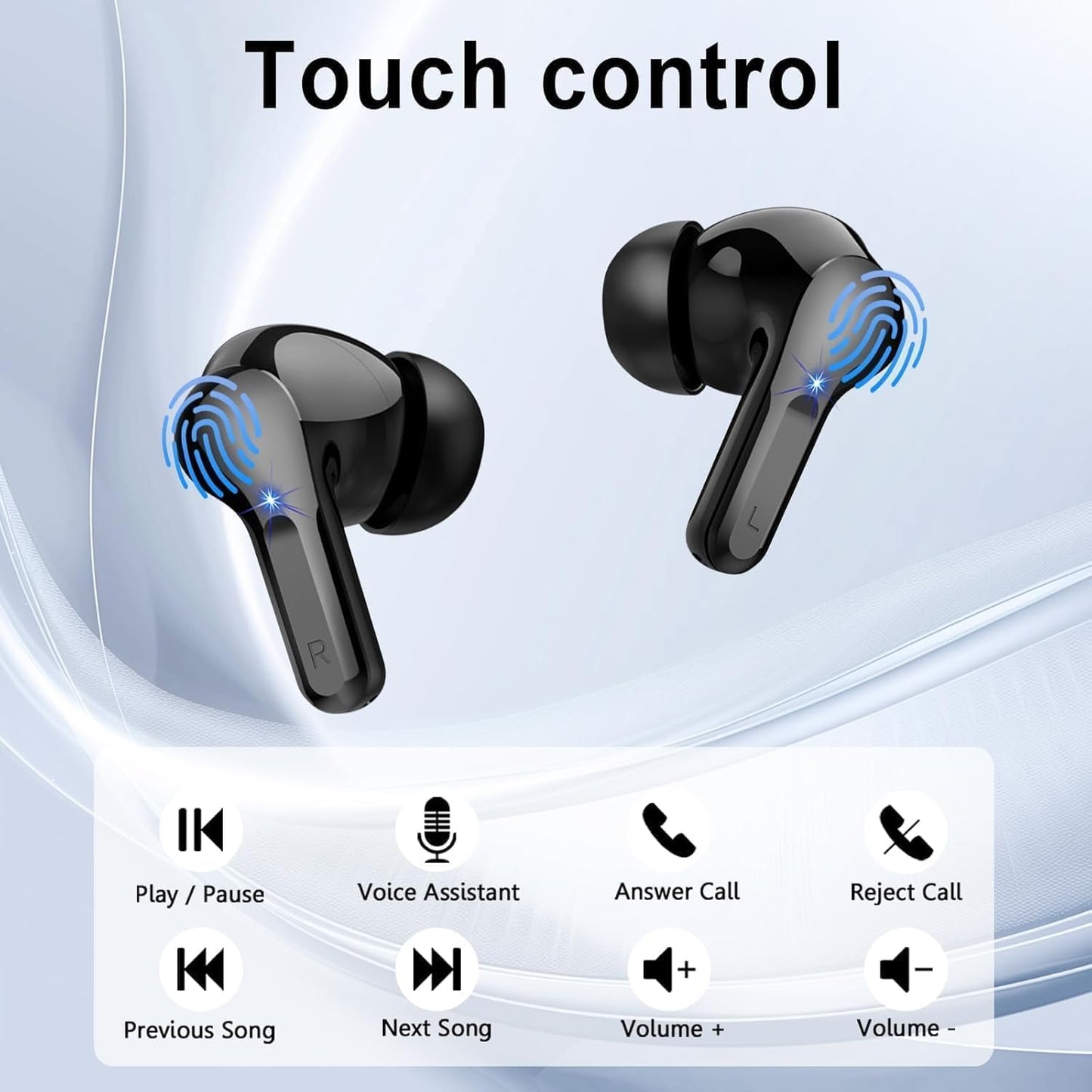 Wireless Earbuds, Bluetooth Headphones 5.4 HiFi Stereo, Ear Buds with 4 ENC Noise Cancelling Mics, 48H Bluetooth Earbuds with Dual LED Display, IP7 Waterproof in Ear Earphones for Android iOS, Black