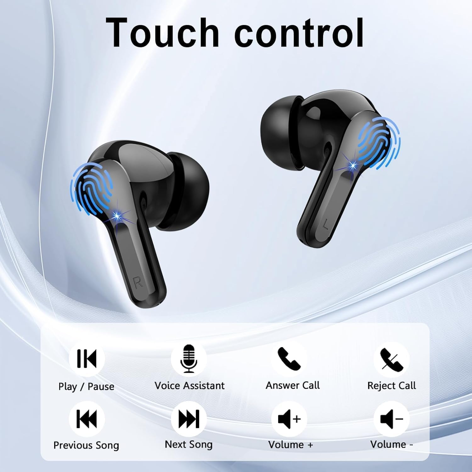 Wireless Earbuds, Bluetooth Headphones 5.4 HiFi Stereo, Ear Buds with 4 ENC Noise Cancelling Mics, 48H Bluetooth Earbuds with Dual LED Display, IP7 Waterproof in Ear Earphones for Android iOS, Black