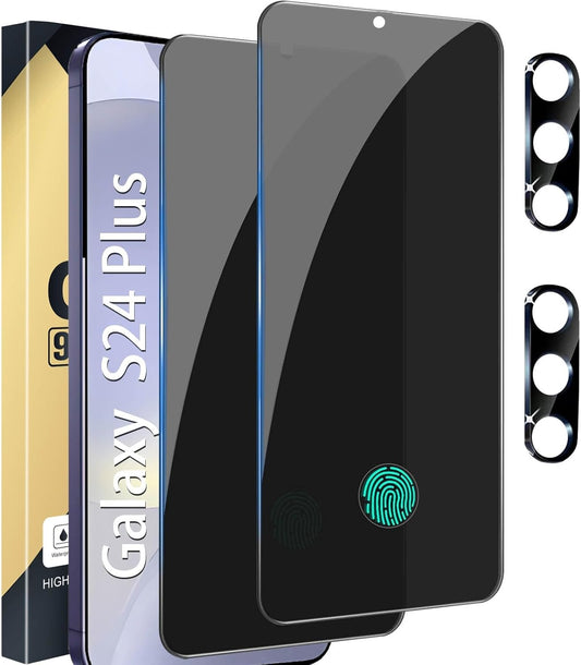 [2+2 Pack] Privacy Screen Protector Compatible with Galaxy S24 Plus with Camera Lens Protector, High Clarity, Anti-Spy Tempered Glass