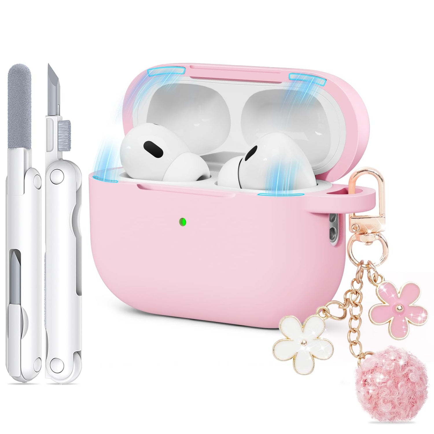 for AirPods Pro 3 Case 2025, Soft Silicone Case with Cleaner & Keychain for Women Girly, Compatible with Apple Airpods Pro 3rd Generation Cases Cover, Full Protection, Led Visible