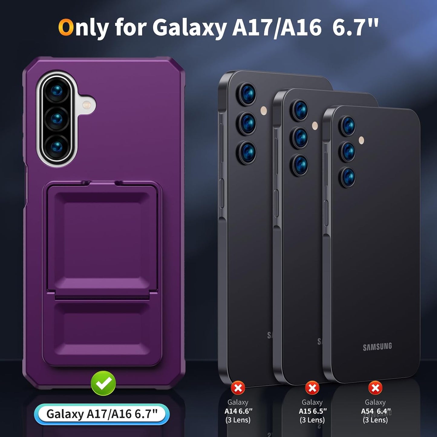 KJSK for Galaxy A17/A16 Case with Card Holder,Built-in Mirror and Kickstand,Hidden Card Slim Wallet Shockproof Cover,Anti-Drop,Deep Purple