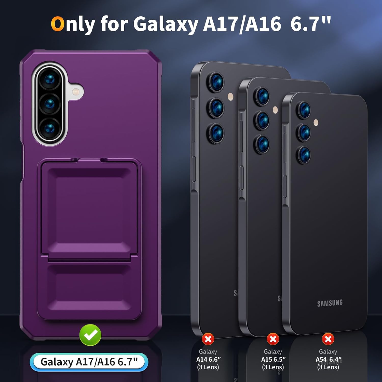 KJSK for Galaxy A17/A16 Case with Card Holder,Built-in Mirror and Kickstand,Hidden Card Slim Wallet Shockproof Cover,Anti-Drop,Deep Purple
