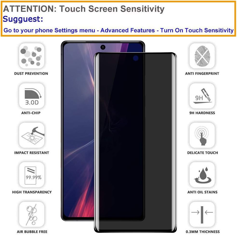 LYWHL [3 Pack] for Samsung Note 20 Ultra Privacy Screen Protector, Tempered Glass Anti-Spy Screen Protector for Note 20 Ultra 5G, Black 9H Hardness Bubble Free [Don’t Support Fingerprint Unlock]