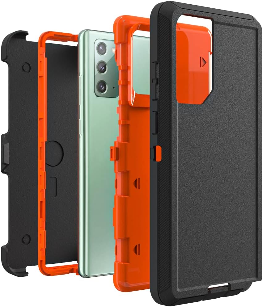 Case for Galaxy Note 20 with Clip, Heavy-Duty Tough Rugged Shockproof Drop Protective Cover Cases for Samsung Galaxy Note 20, Black+Orange
