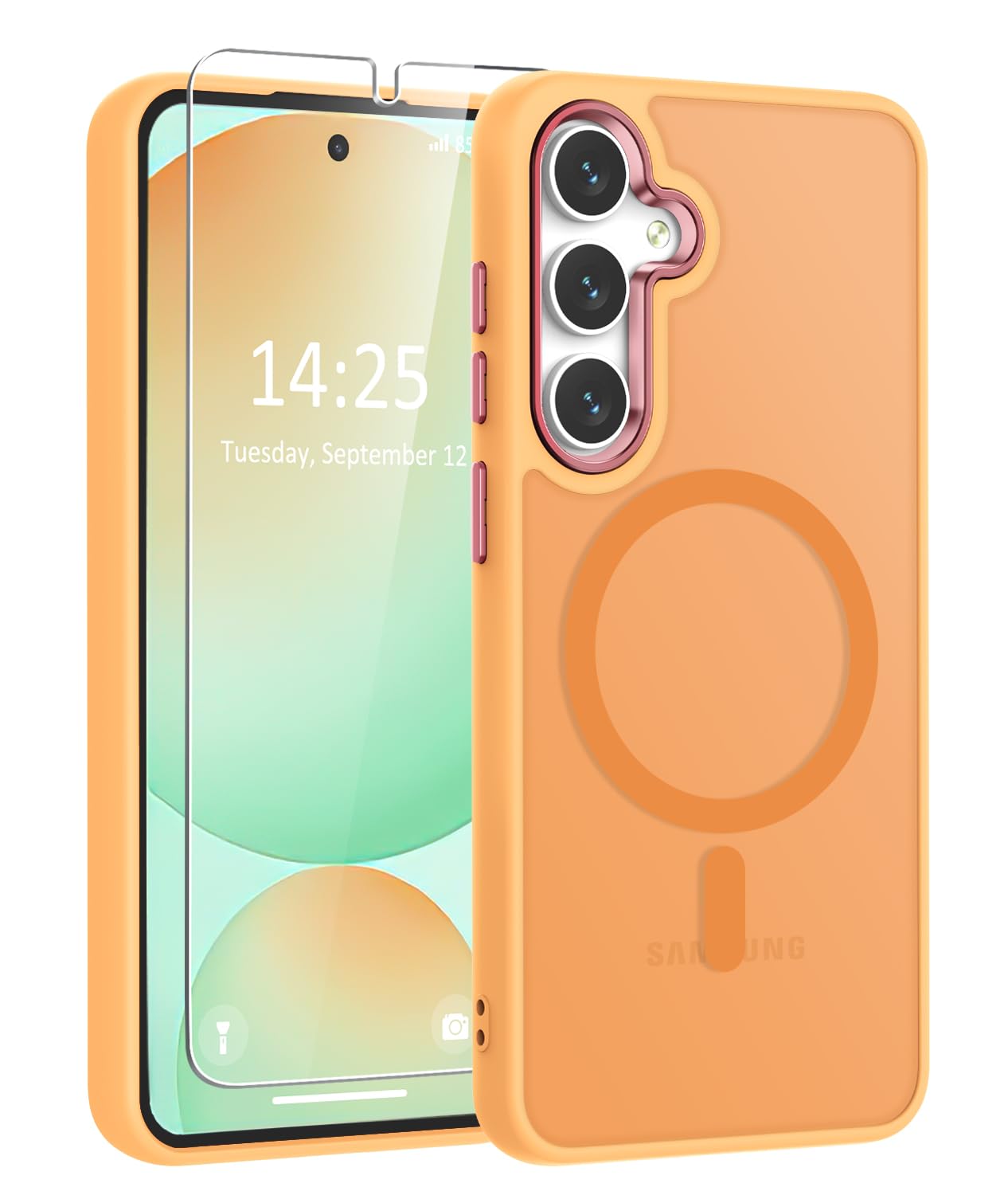 WRJ for Samsung Galaxy S25 Case,Galaxy S24 Case with Screen Protector,[Compatible with Magsafe] Magnetic Slim Matte Translucent Phone Case Women Men Shockproof Protective Cover-Matcha Green