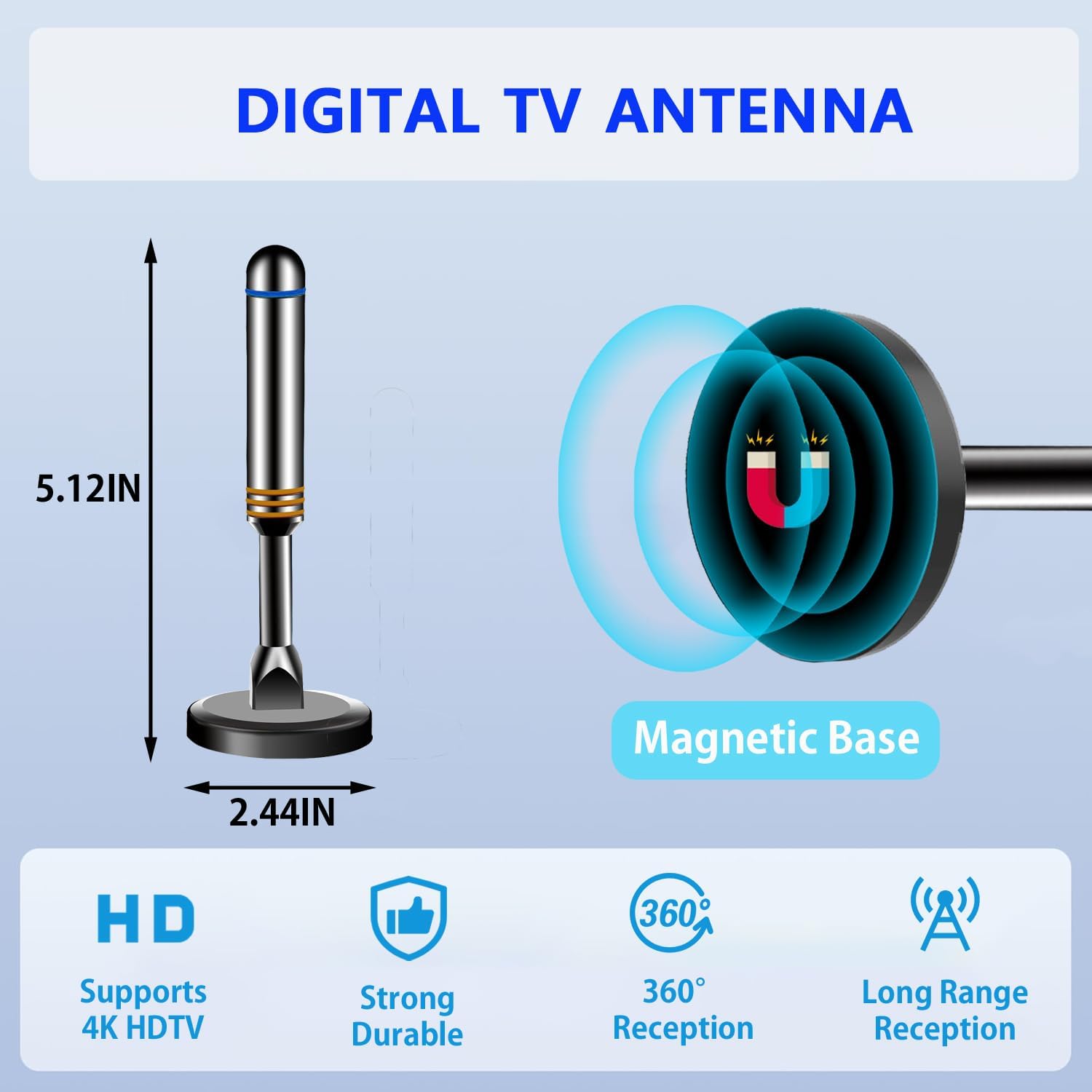 Antenna for TV Without Cable,9.7FT Air Antenna for TV,TV Antenna for Local Channels 109Miles,Supports 4K, 1080p,Easy Installation Antennas for TVs