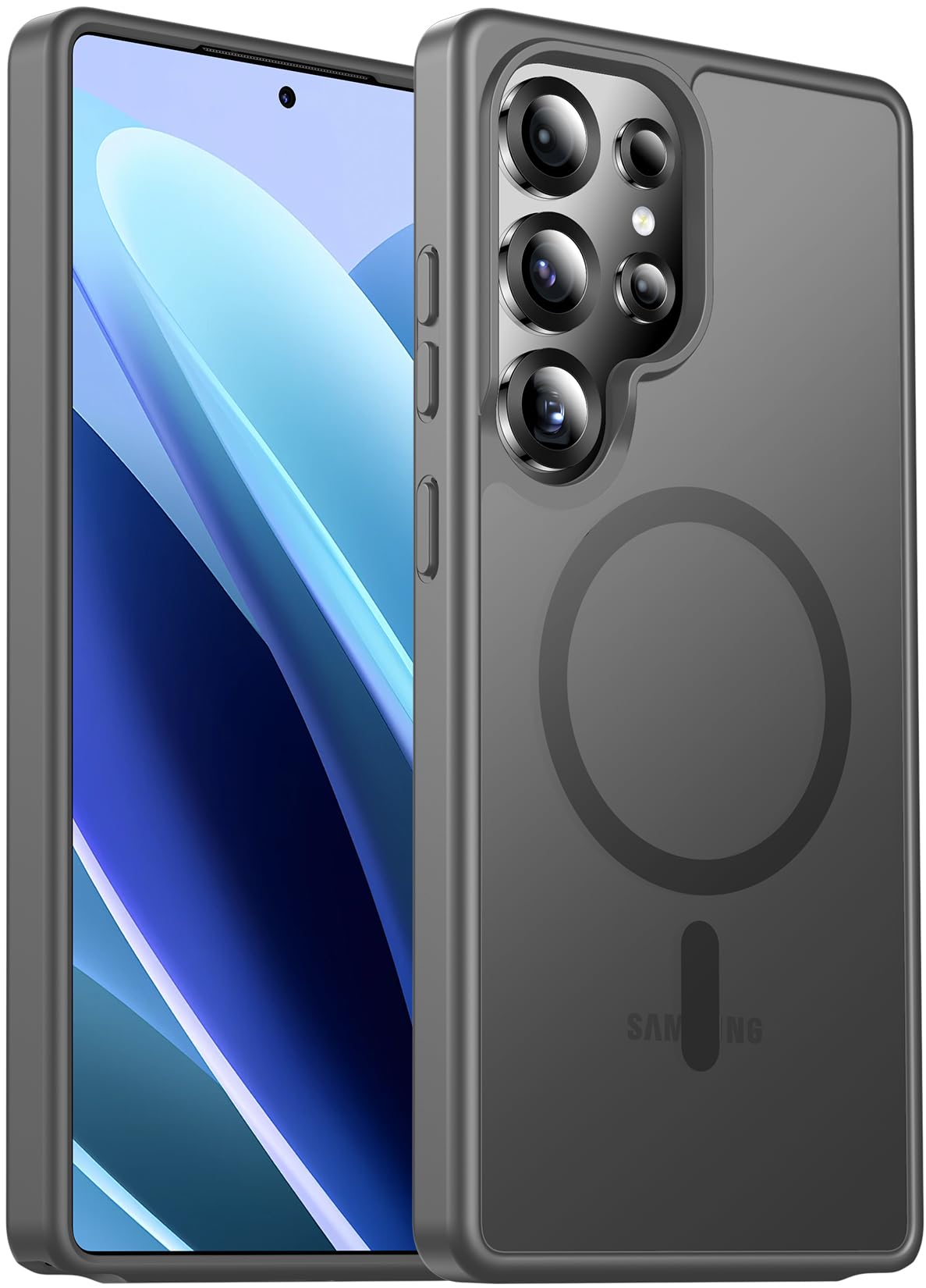 Designed for Magnetic Samsung Galaxy S24 Case,[Compatible with MagSafe] [Military Grade Drop Protection] Slim Translucent Matte Shockproof with Anti-Fingerprint Phone Case-Black