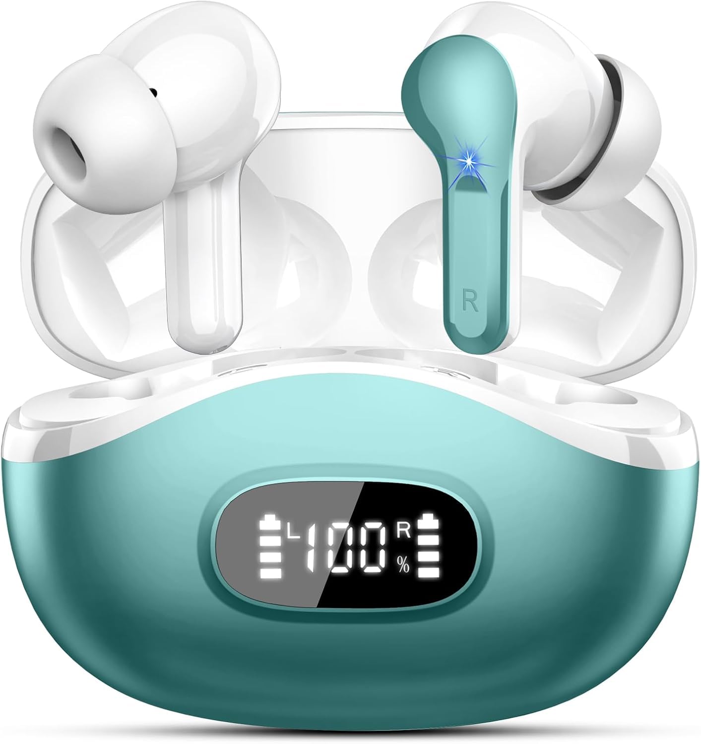 Wireless Earbuds, Bluetooth Headphones 5.4 HiFi Stereo, Ear Buds with 4 ENC Noise Cancelling Mics, 48H Bluetooth Earbuds with Dual LED Display, IP7 Waterproof in Ear Earphones for Android iOS, Black
