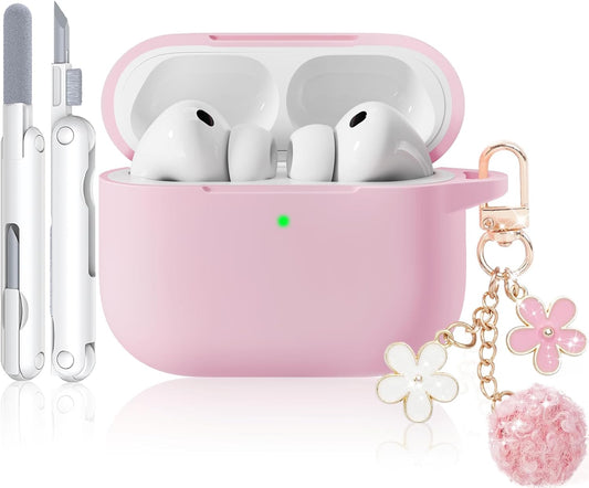 for AirPods Pro 3 Case 2025, Soft Silicone Case with Cleaner & Keychain for Women Girly, Compatible with Apple Airpods Pro 3rd Generation Cases Cover, Full Protection, Led Visible
