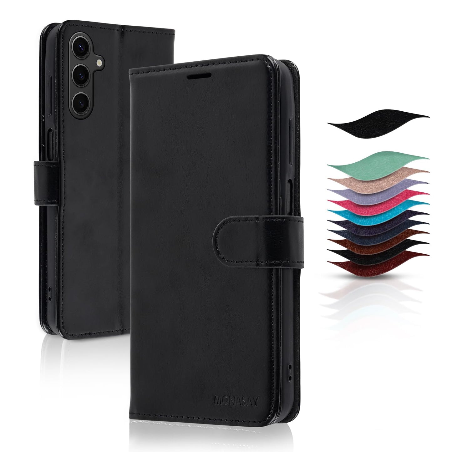 MONASAY Wallet Case Compatible for Samsung Galaxy A25 5G, [Included Glass Screen Protector][RFID Blocking] Flip Folio Leather Cell Phone Cover with Credit Card Holder, Brown