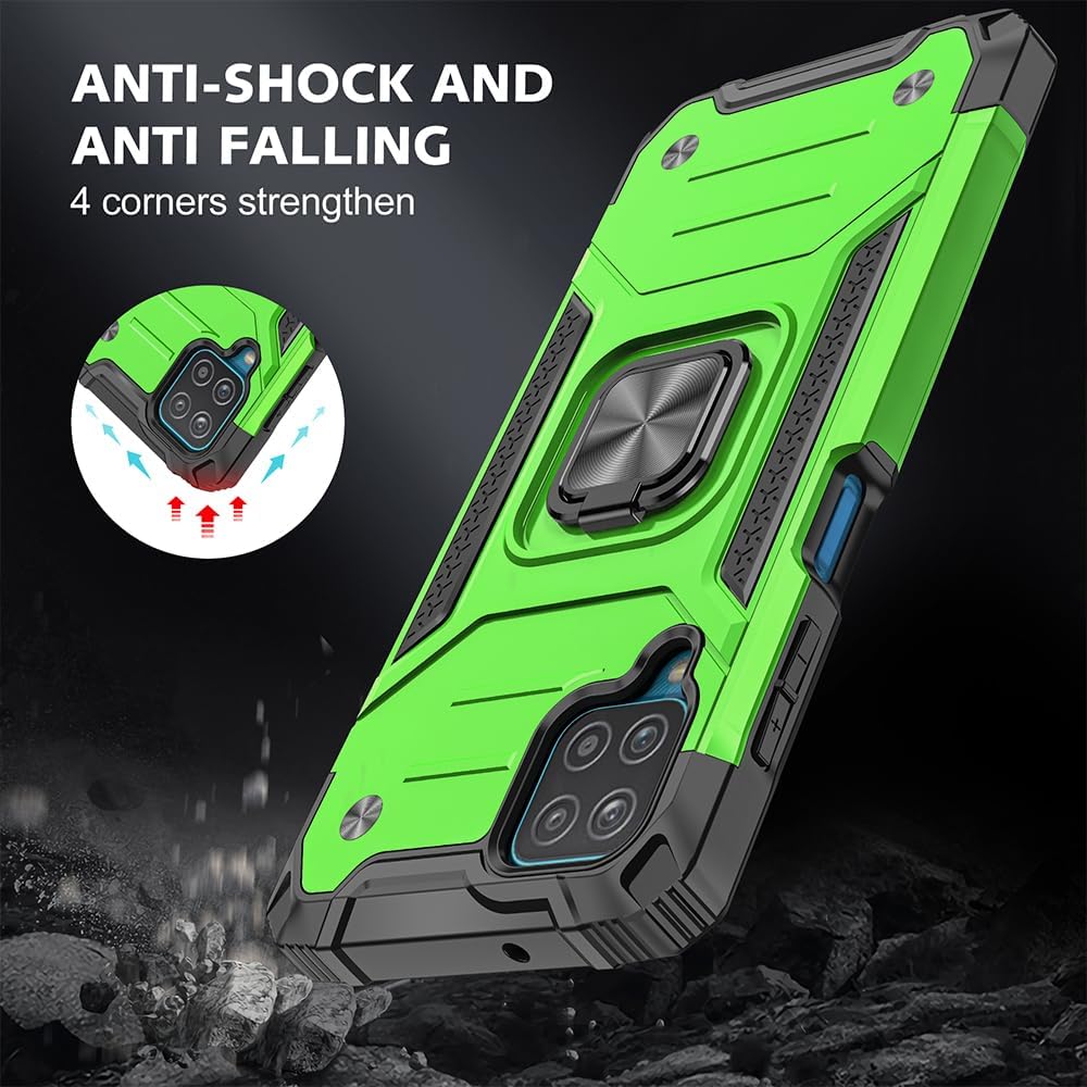 HNHYGETE for Galaxy A12 Phone Case with Screen Protector, 360°Military Grade Rotatable Kickstand [Shockproof] Protective Cases for Samsung Galaxy A12 (Green)