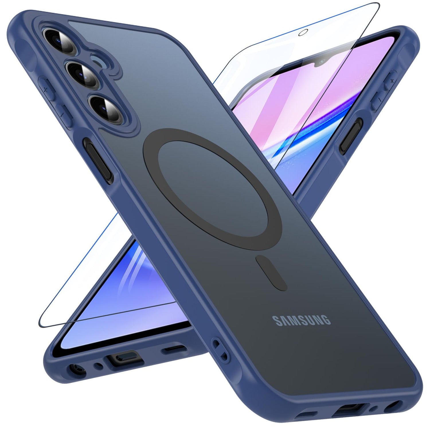 OWKEY Galaxy A15 5G Phone Case,Magnetic Samsung Galaxy A15 5G Case for Magsafe with Tempered Glass Screen Protector,[Shockproof Military] Translucent Back Slim Bumper Cover Samsung A15 5G case, Black