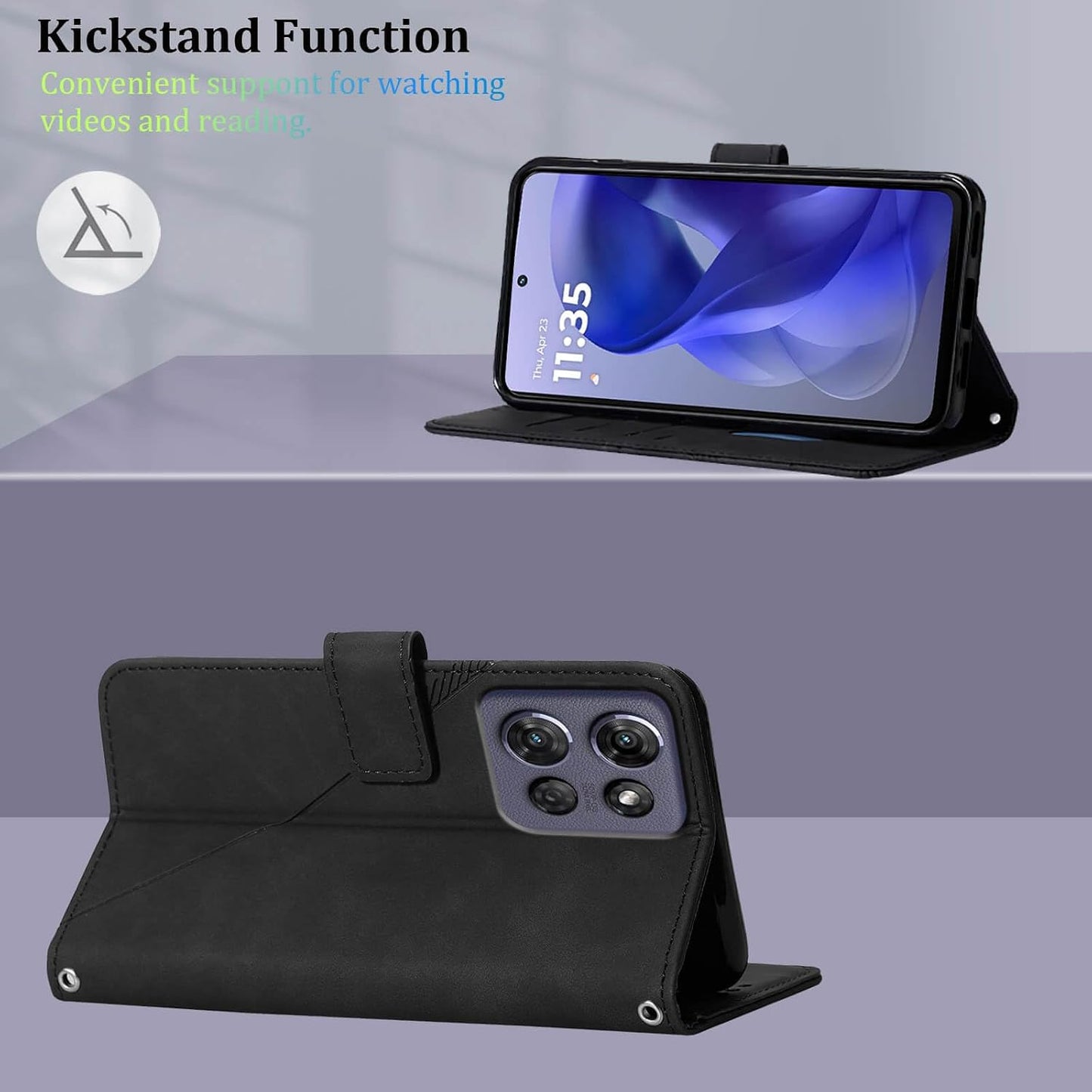 for Moto G Power 2025 Case Wallet, Card Holder Slots, Wrist Strap, TPU Interior Phone Protective, Stand PU Leather Folio Flip Cases Cover for Moto G Power - 2025 (Black)