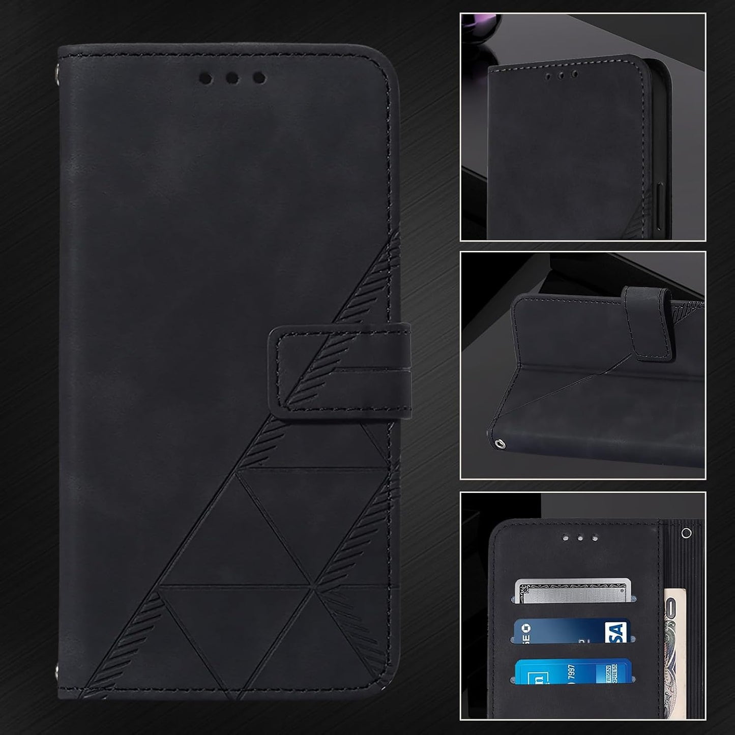 Flip Case for Moto Edge 2024 5G Faux Leather Wallet Holster with Cards Holder Kickstand Magnetic Closure Shockproof Folio Protect Cover for Motorola Edge (2024). Black YBS