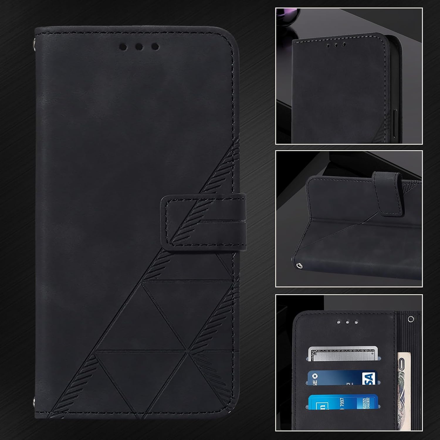 Flip Case for Moto Edge 2024 5G Faux Leather Wallet Holster with Cards Holder Kickstand Magnetic Closure Shockproof Folio Protect Cover for Motorola Edge (2024). Black YBS