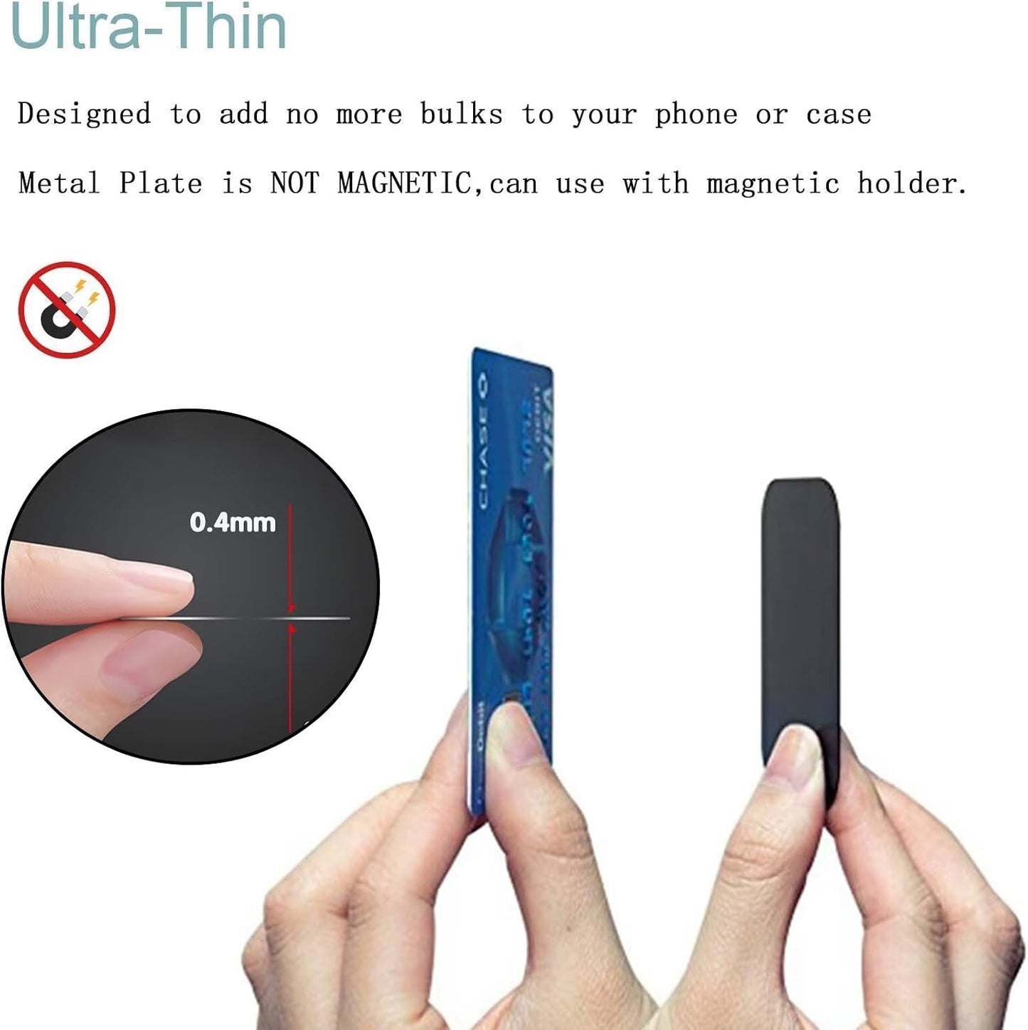 Adhesive Thin Metal Plates(Compatible with Magnetic Mounts),4 Piece Metal Plates for Phone Case(2 Rectangle and 2 Round) S-07N(Black)