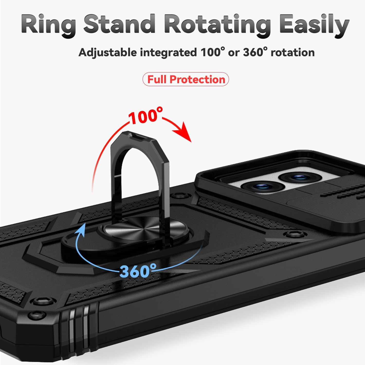 for Motorola Moto G Power 5G 2024 Case with Slide Camera Cover HD Screen Protector [Military Grade Drop Tested] Magnetic Ring Holder Kickstand Protective Phone Case for Moto G Power 5G 2024, Black