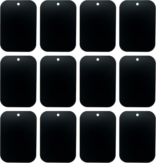 BGJRBY Mount Metal Plate(12Pack) for Magnetic Car Mount Phone Holder with Full Adhesive for Phone Magnet, 12X Rectangular (Black)