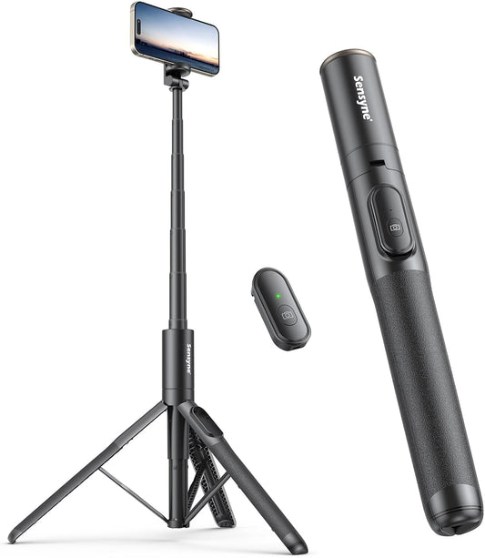 Sensyne 60" Phone Tripod - Selfie Stick, Lightweight All in One Phone Tripod Integrated with Wireless Remote Compatible with All Cell Phones for Selfie/Video Recording/Photo/Live Stream/Vlog(Black)
