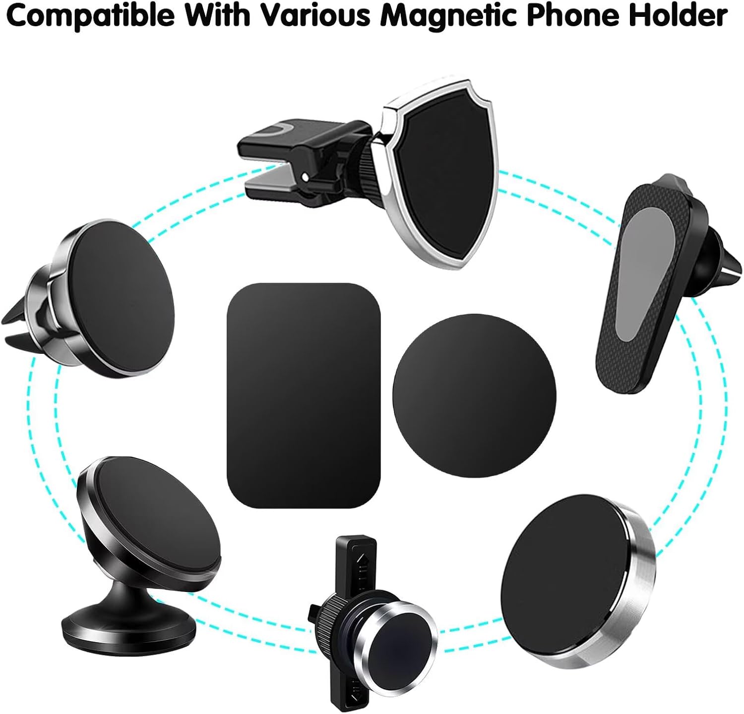 Adhesive Thin Metal Plates(Compatible with Magnetic Mounts),4 Piece Metal Plates for Phone Case(2 Rectangle and 2 Round) S-07N(Black)