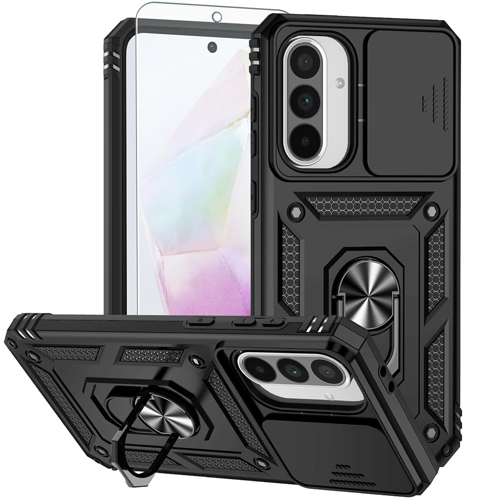 Androgate Phone Case for Samsung Galaxy A17/ A26 5G Case with HD Screen Protector & Slide Camera Cover & Rotated Ring Kickstand, [Military-Grade] Phone Case for Galaxy A26/ A17 Blue