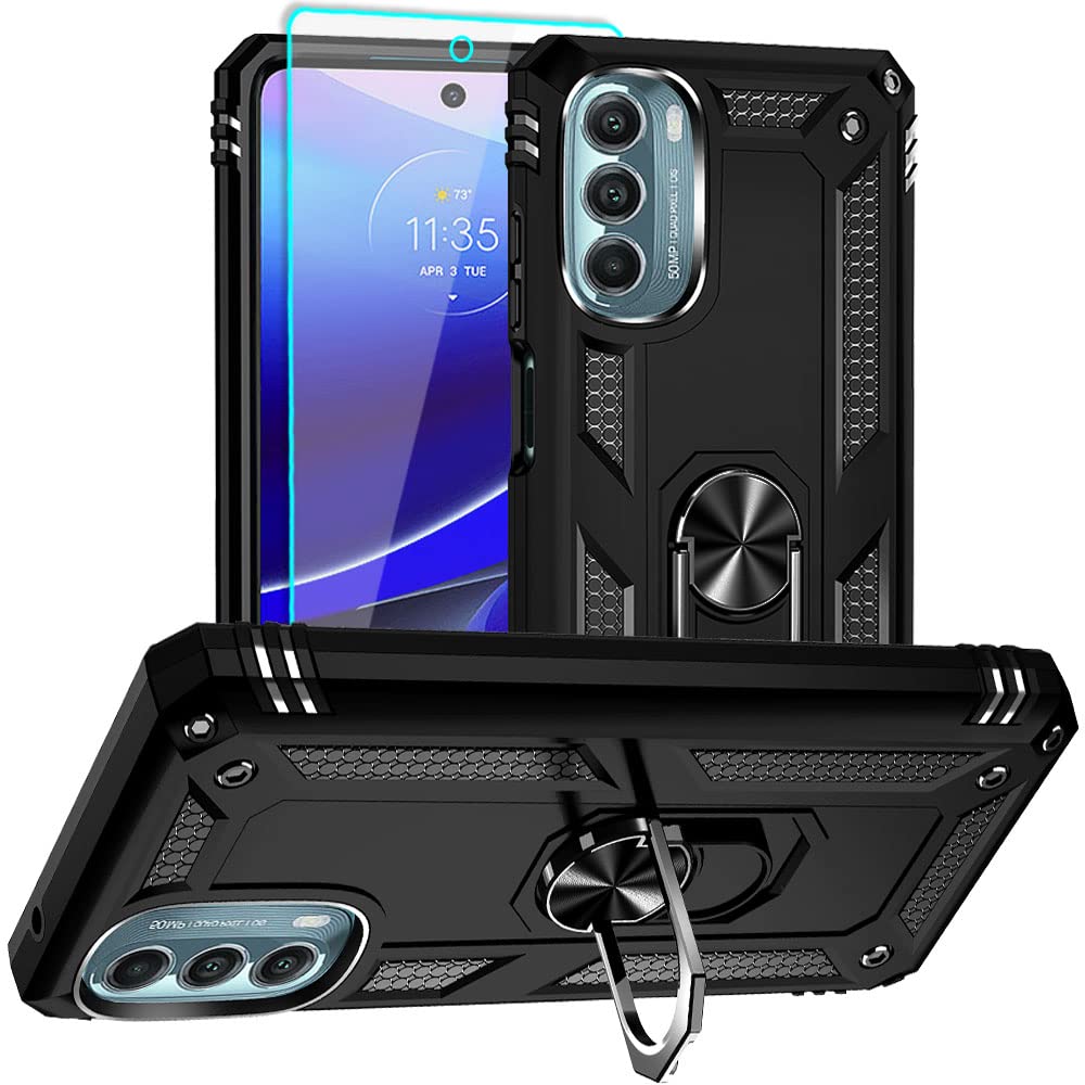 Aozuoton for Moto G Stylus 5G 2022 Case with HD Screen Protector, Military Grade 16ft. Drop Tested Ring Shockproof Protective Phone Case for Moto G Stylus 5G 2022, Blue