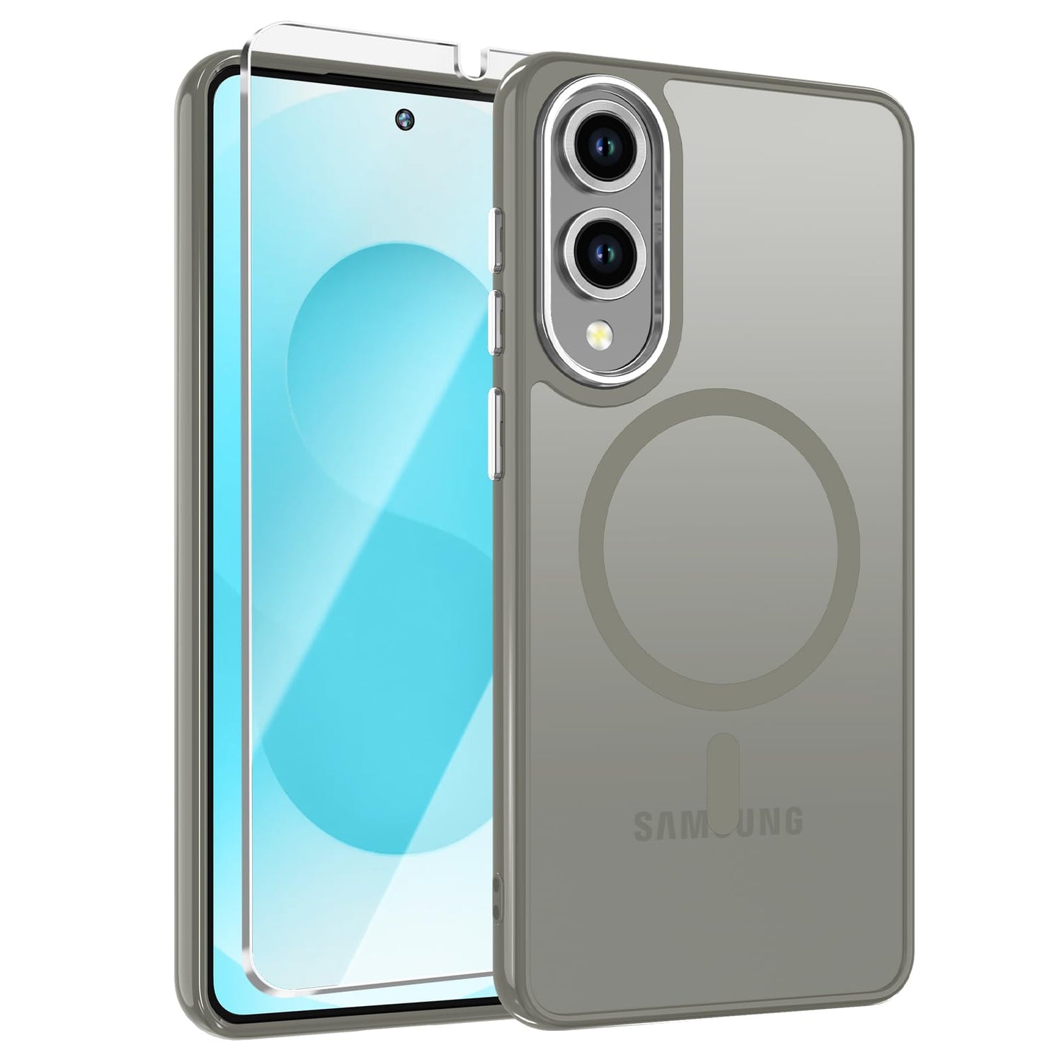 WRJ for Samsung Galaxy S25 Case,Galaxy S24 Case with Screen Protector,[Compatible with Magsafe] Magnetic Slim Matte Translucent Phone Case Women Men Shockproof Protective Cover-Matcha Green