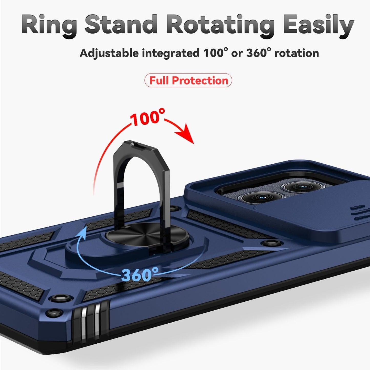 for Motorola Edge 2024 Case with Camera Lens Cover Screen Protector, Dual Layer Military-Grade Drop Tested Magnetic Ring Holder Kickstand Protective Phone Case for Motorola Moto Edge 2024 (Navy Blue)