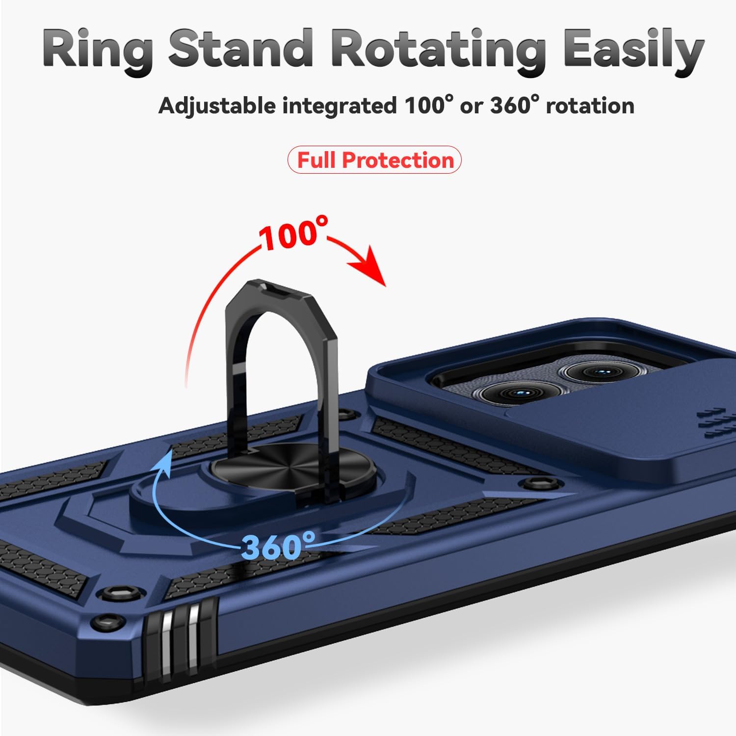 for Motorola Edge 2024 Case with Camera Lens Cover Screen Protector, Dual Layer Military-Grade Drop Tested Magnetic Ring Holder Kickstand Protective Phone Case for Motorola Moto Edge 2024 (Navy Blue)