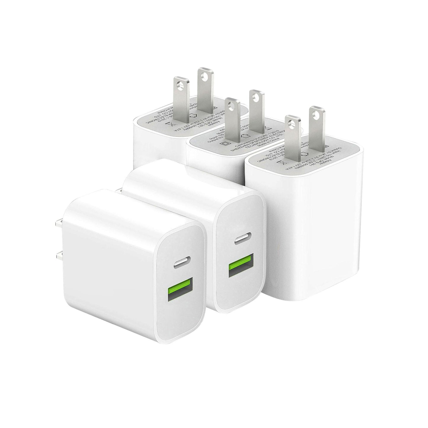 4 Pack USB C Charger Block,20W USB-C & USB-A Port Charger，for i Phone 17/16/15/14/13/12/11/X/8, i Pad and More