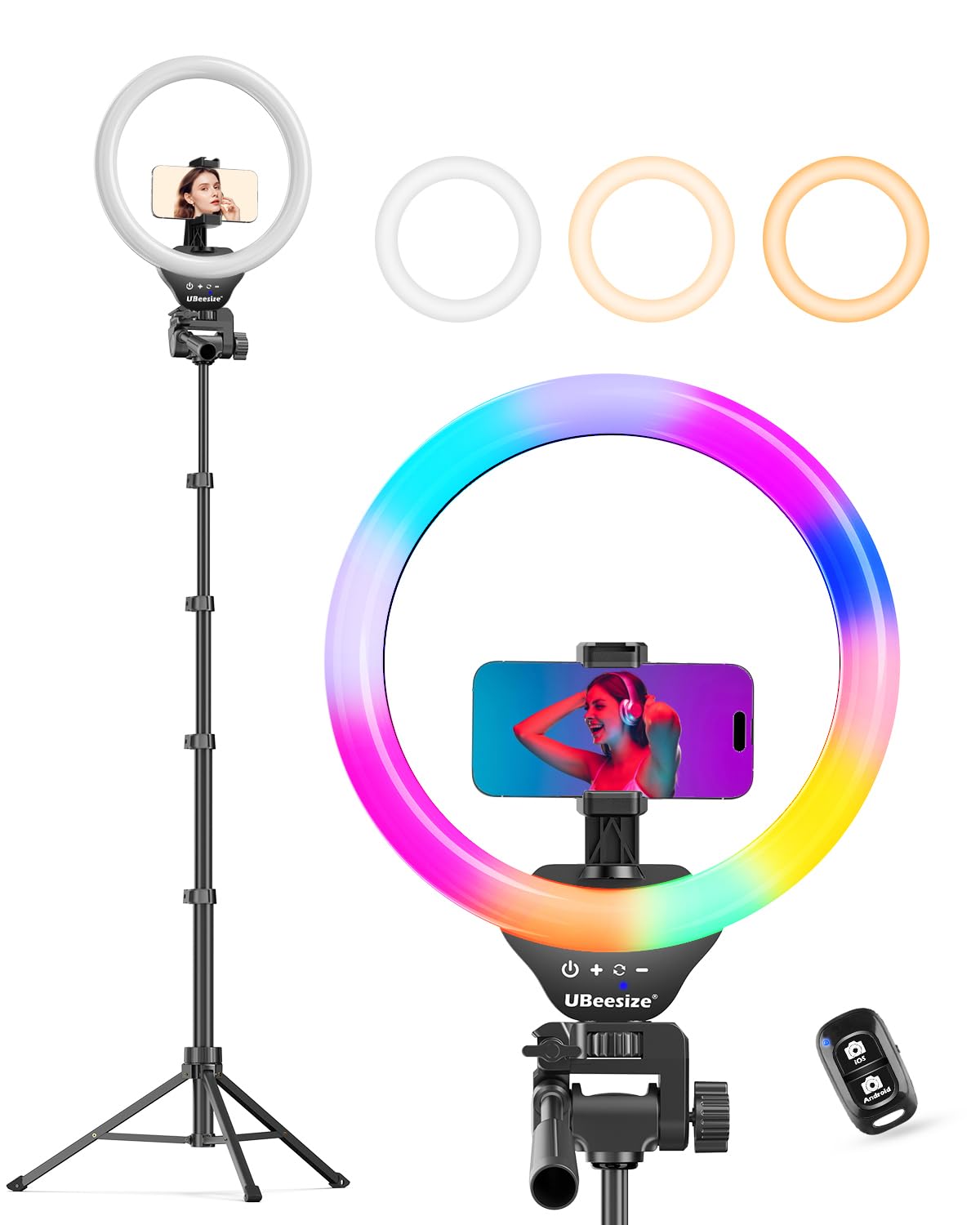 UBeesize 12" LED Ring Light with 62" Tripod Stand, Phone Holder & Remote | Dimmable Selfie Light for Video Recording, Live Streaming, TikTok, YouTube, Makeup, Compatible with iPhone & Android (Black)
