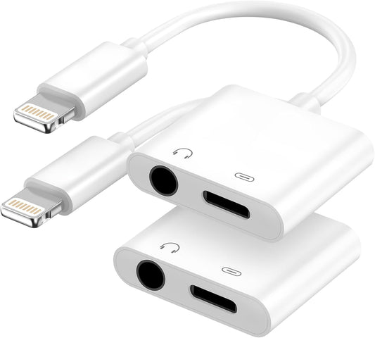 Apple MFi Certified 2-in-1 Lightning to 3.5mm Headphone Jack Adapter,Fast Charger&Aux Audio Splitter Dongle for iPhone-Car AUX,Home,Gym,Travel,Compatible with iPhone 14/13/12/11/XR/X/8/7,2Pack,White