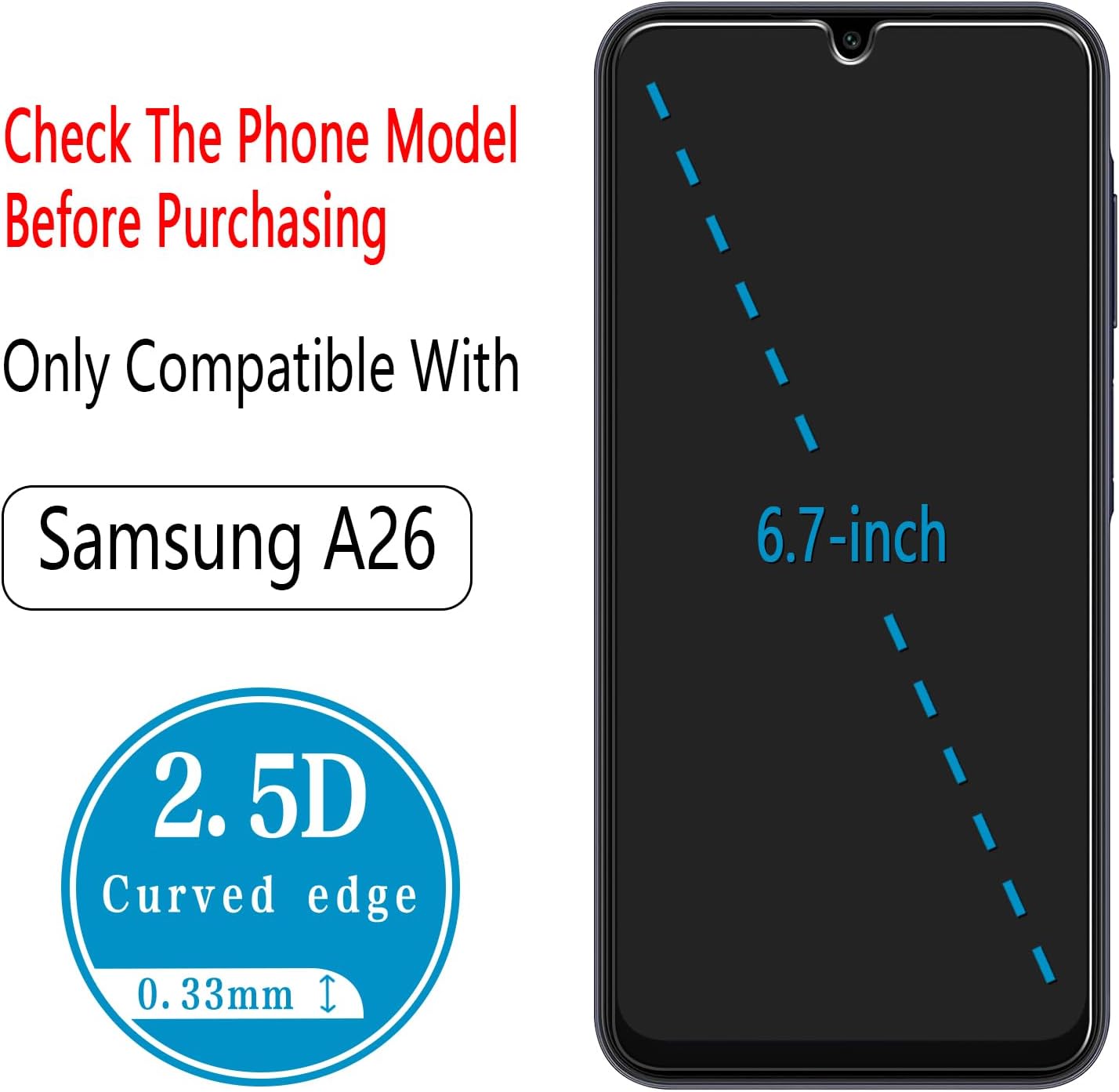 2 Pack Privacy Screen Protector for Samsung Galaxy A26 5G