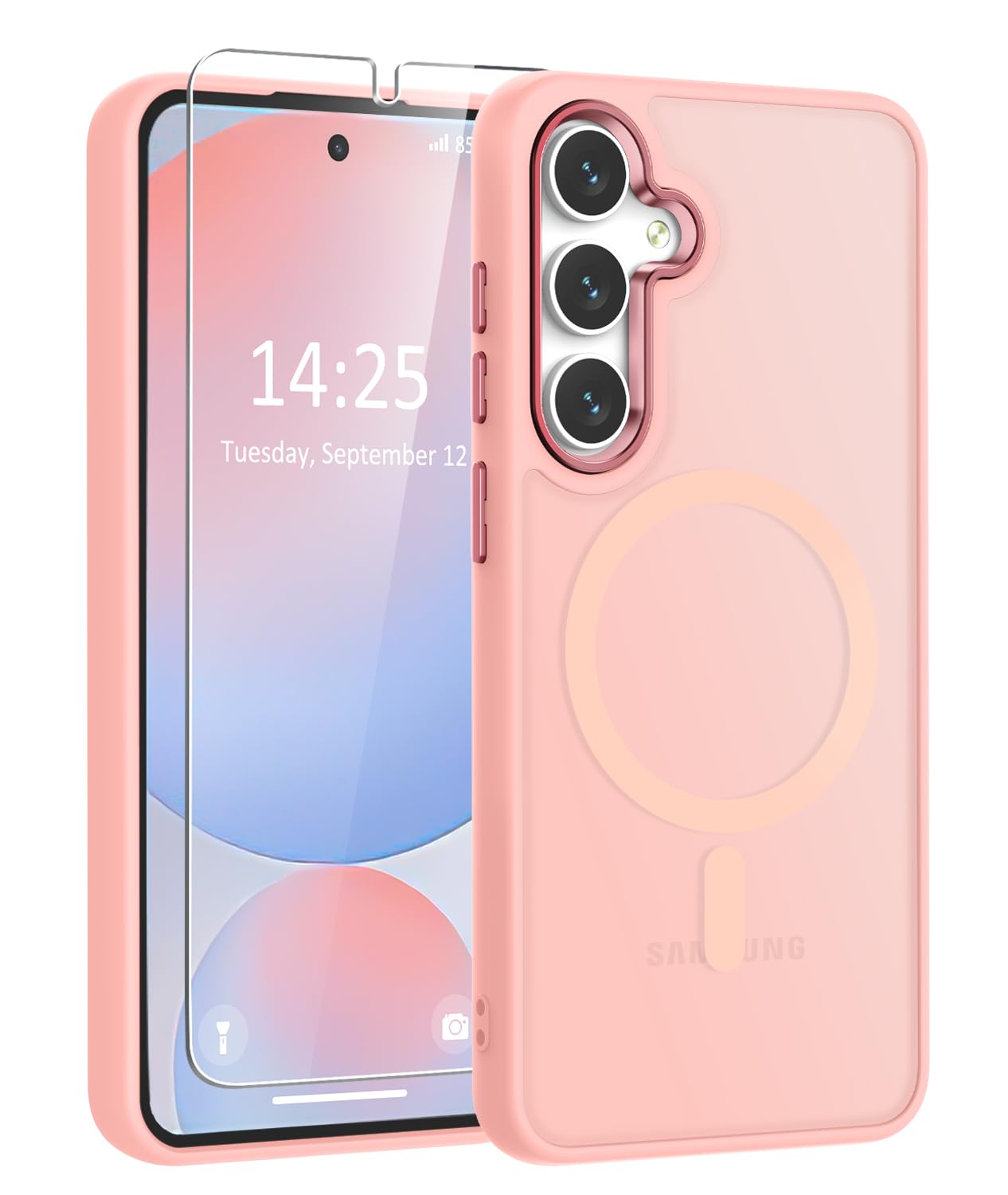 WRJ for Samsung Galaxy S25 Case,Galaxy S24 Case with Screen Protector,[Compatible with Magsafe] Magnetic Slim Matte Translucent Phone Case Women Men Shockproof Protective Cover-Matcha Green