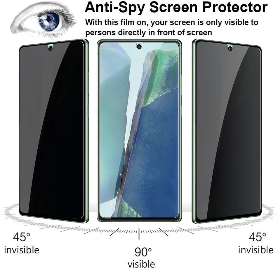 [2 Pack] Note 20 Privacy Screen Protector Anti-Spy, LYWHL Tempered Glass Screen Protector for Samsung Galaxy Note 20, Black 9H Hardness Anti-Scratch Bubble Free [Don't Support Fingerprint Unlock]