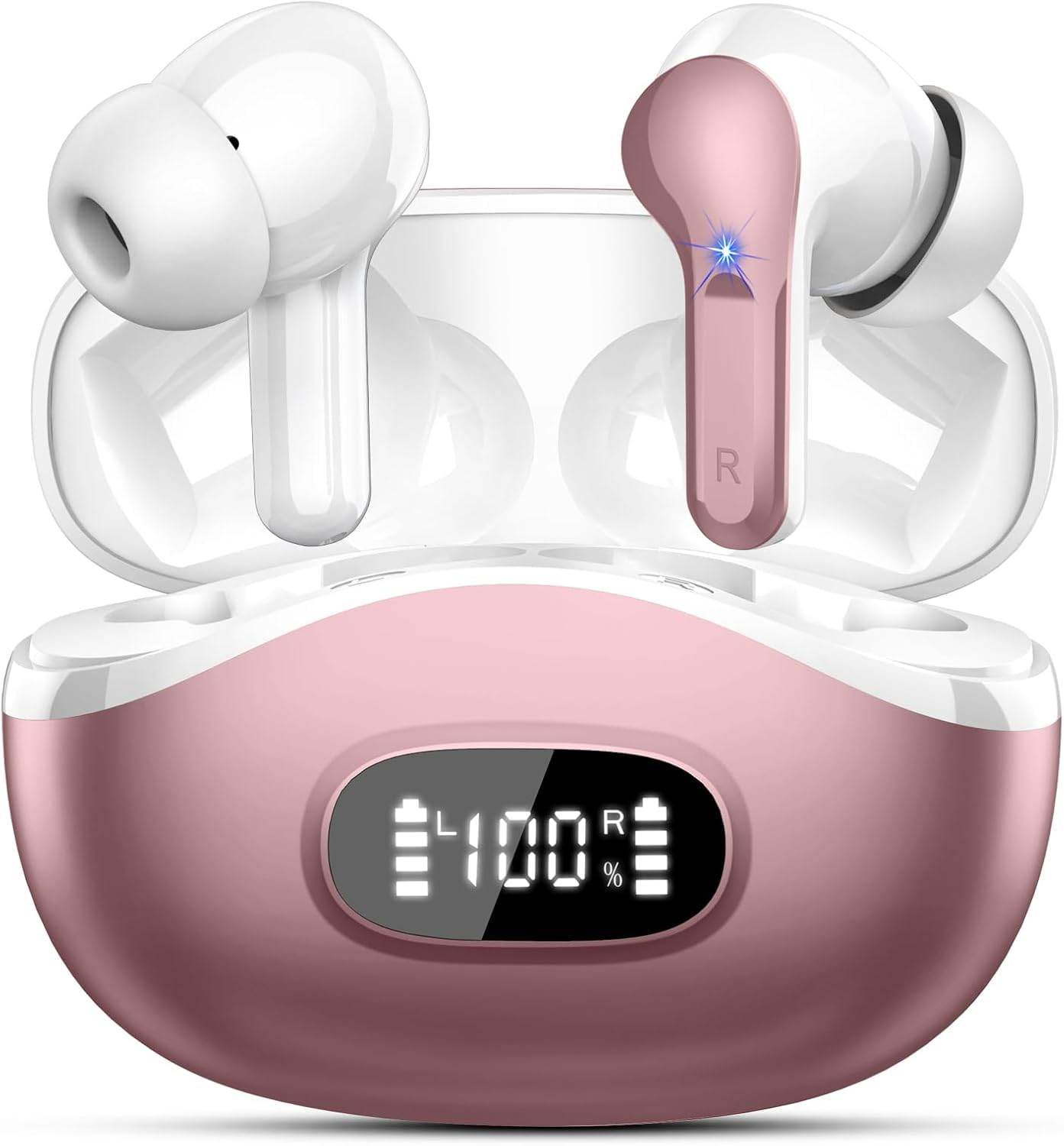 Wireless Earbuds, Bluetooth Headphones 5.4 HiFi Stereo, Ear Buds with 4 ENC Noise Cancelling Mics, 48H Bluetooth Earbuds with Dual LED Display, IP7 Waterproof in Ear Earphones for Android iOS, Black
