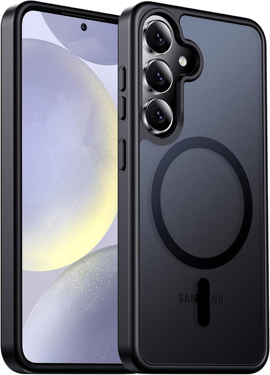 Designed for Magnetic Samsung Galaxy S24 Case,[Compatible with MagSafe] [Military Grade Drop Protection] Slim Translucent Matte Shockproof with Anti-Fingerprint Phone Case-Black