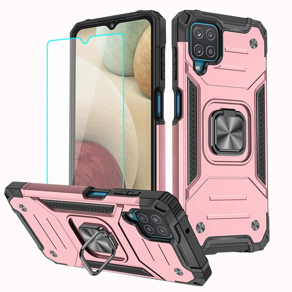 HNHYGETE for Galaxy A12 Phone Case with Screen Protector, 360°Military Grade Rotatable Kickstand [Shockproof] Protective Cases for Samsung Galaxy A12 (Green)