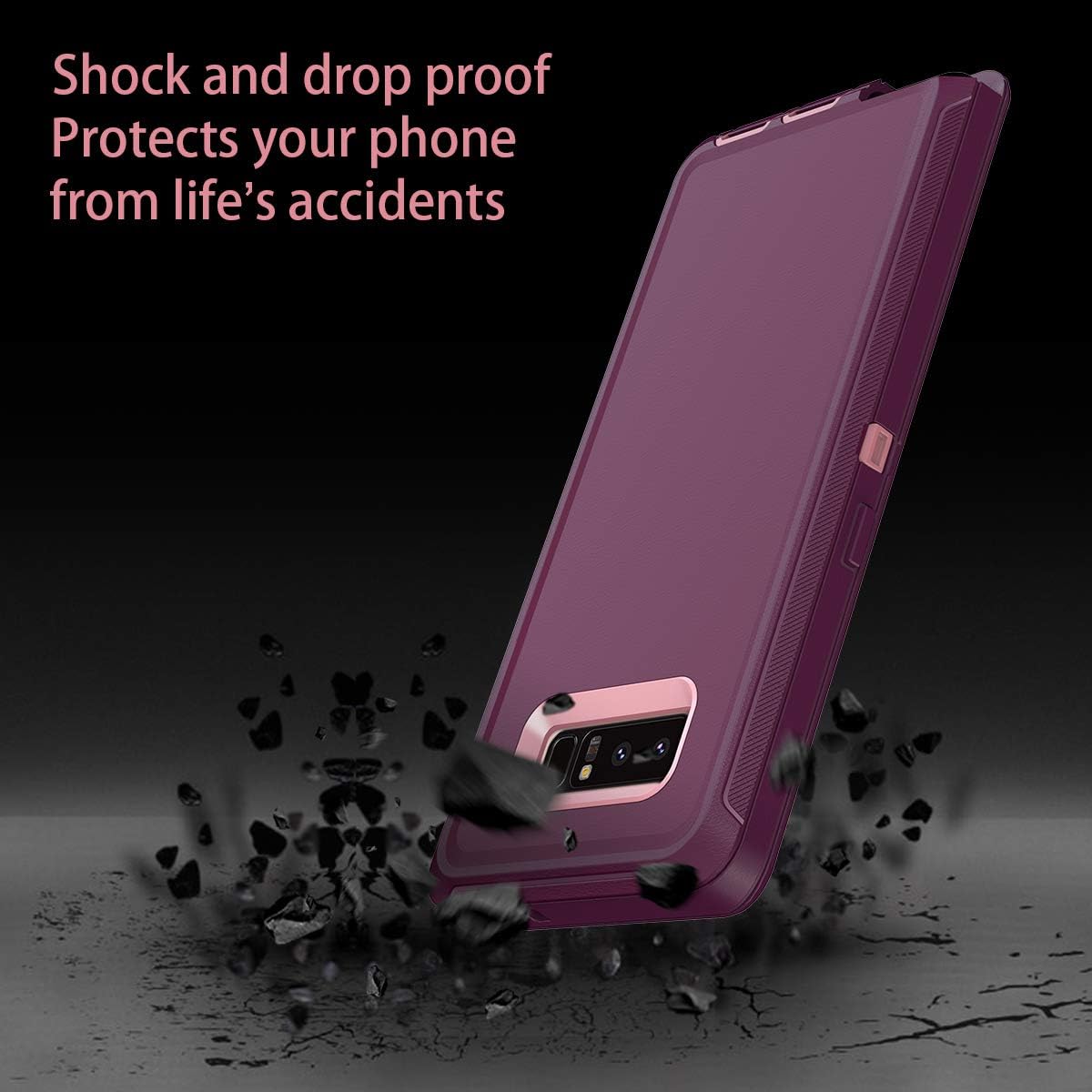 for Galaxy Note 8 Case Shockproof Dust/Drop Proof 3-Layer Full Body Protection [Without Screen Protector] Rugged Heavy Duty Cover Case for Samsung Galaxy Note 8,Purple/Pink