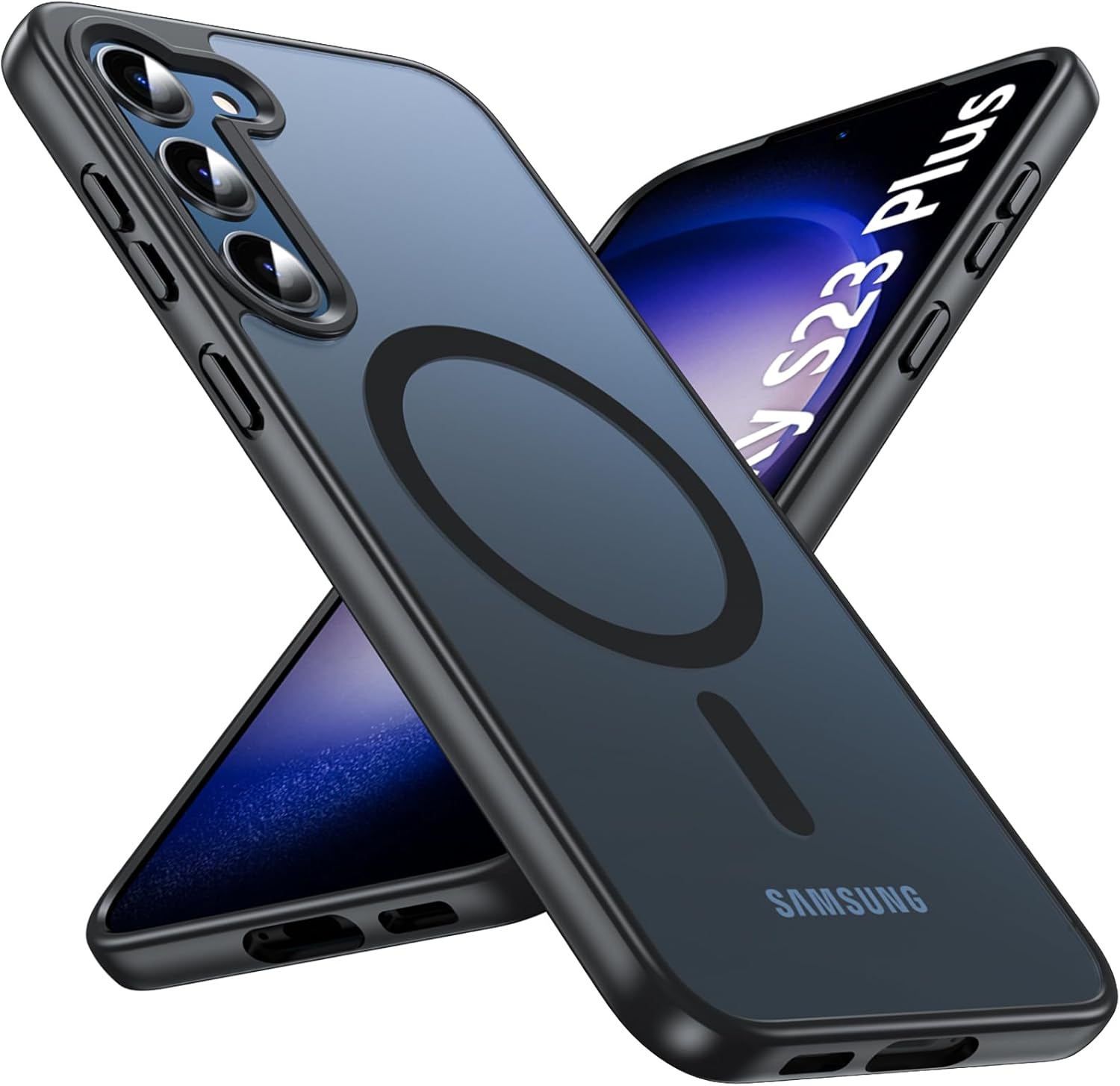 OWKEY Bumper Cover for Samsung Galaxy S23 Plus Black | 6.6'', Translucent, Slim, Magsafe Compatible, Military Grade Shockproof