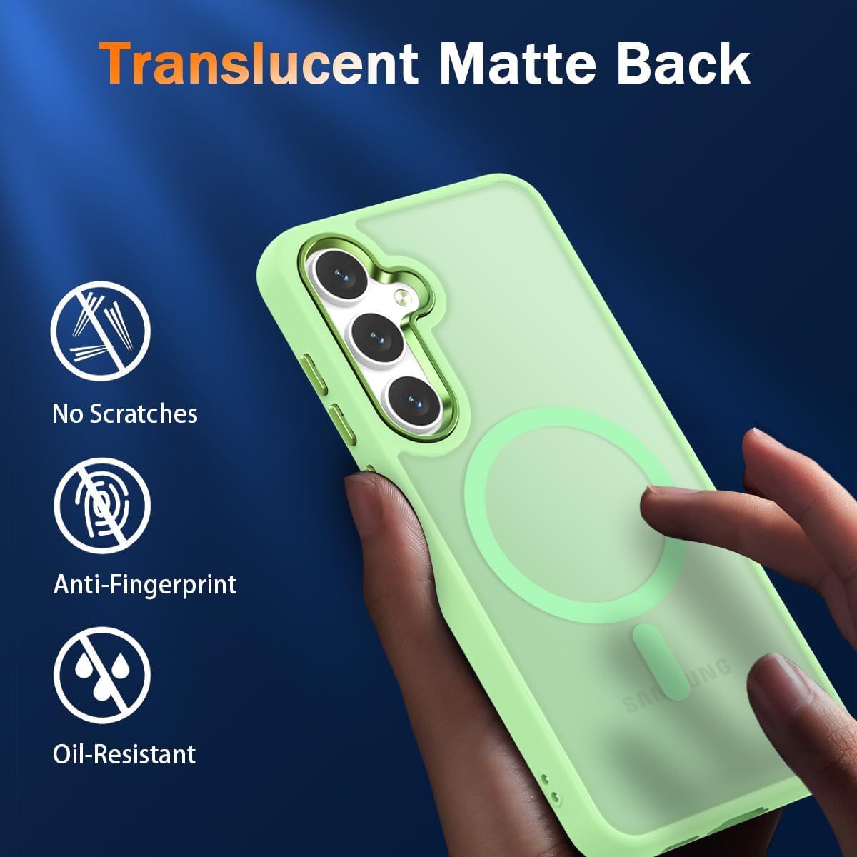 WRJ for Samsung Galaxy S25 Case,Galaxy S24 Case with Screen Protector,[Compatible with Magsafe] Magnetic Slim Matte Translucent Phone Case Women Men Shockproof Protective Cover-Matcha Green