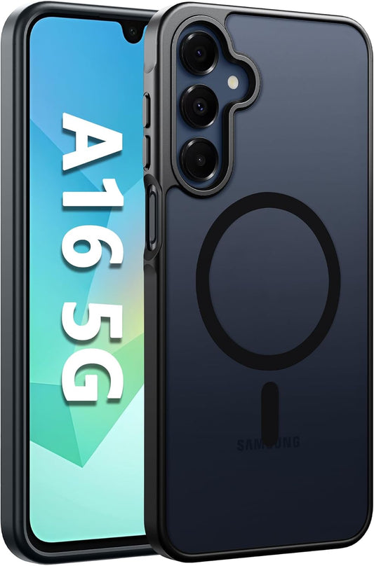 FNTCASE Samsung Galaxy A16-5G Case Cell Phone Cover Black | Magnetic, Matte Textured, Military Grade Drop Protection, Translucent, Slim, Rugged, Durable, Shockproof, Protective Bumper, 6.7 inches